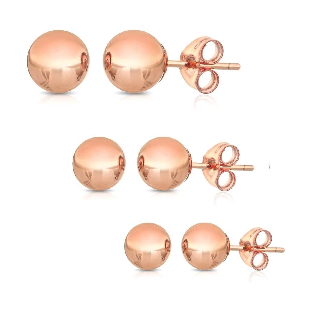 14K Solid Gold Ball Stud Earrings (3-Pair-Pack) 3MM 4MM and 5MM - Choose a Color