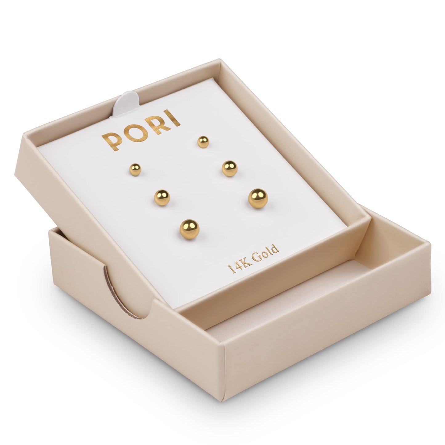 14K Solid Gold Ball Stud Earrings (3-Pair-Pack) 3MM 4MM and 5MM - Choose a Color